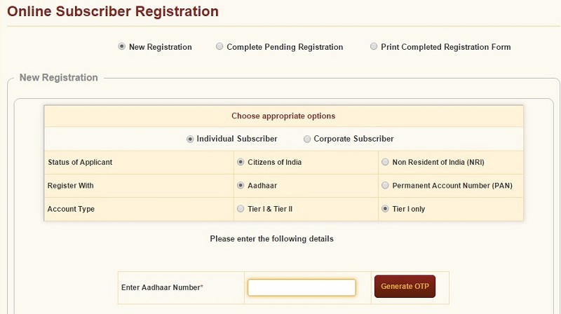 How to open NPS account online with Aadhaar card registration